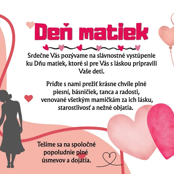 Deň matiek - oznam na vystúpenie