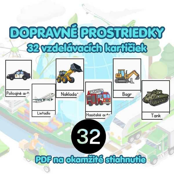 Dopravné prostriedky – vzdelávacie kartičky (32 kartičiek)