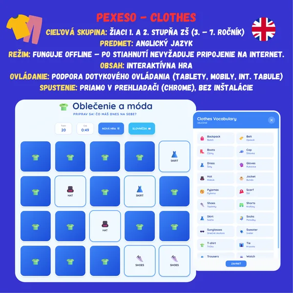 Pexeso - Clothes in English