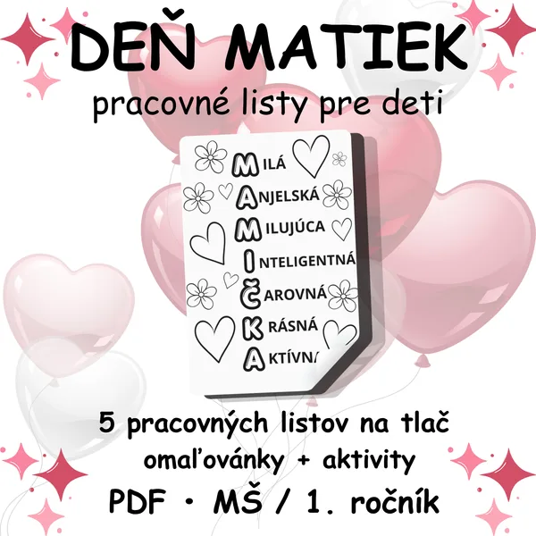 Deň matiek – pracovné listy pre deti (MŠ / 1. ročník)