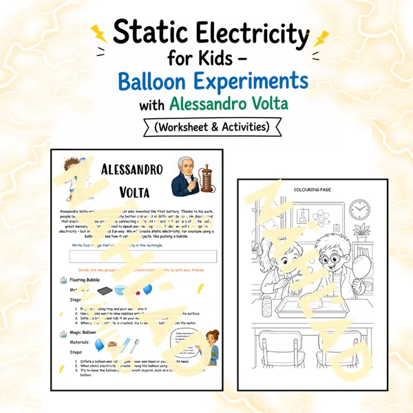 Static Electricity for Kids – Balloon Experiments with Alessandro Volta (Worksheet & Activities)