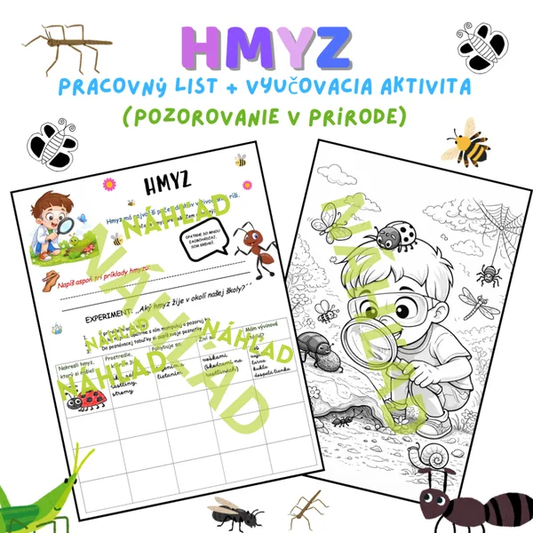 Hmyz – pracovný list + vyučovacia aktivita (pozorovanie v prírode)