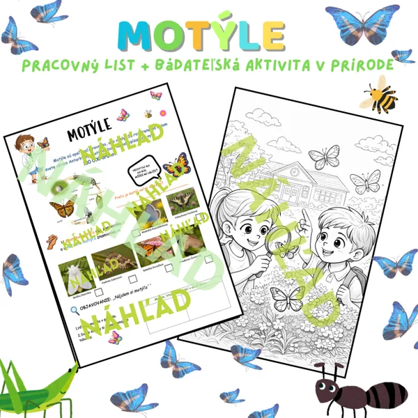 Motýle – pracovný list + bádateľská aktivita v prírode