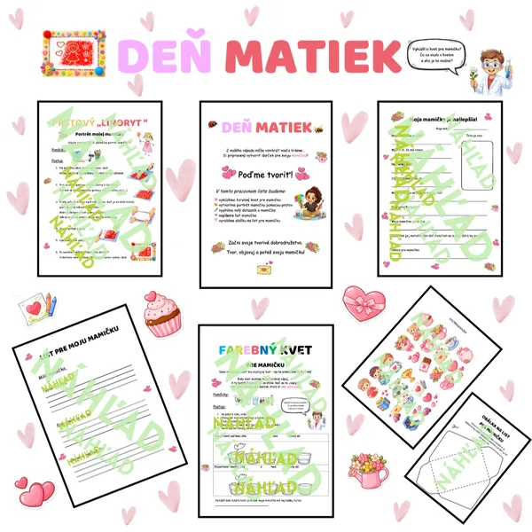 DEŇ MATIEK – tvorivý balíček aktivít (experiment, prstový linoryt, pracovný list, list mame)