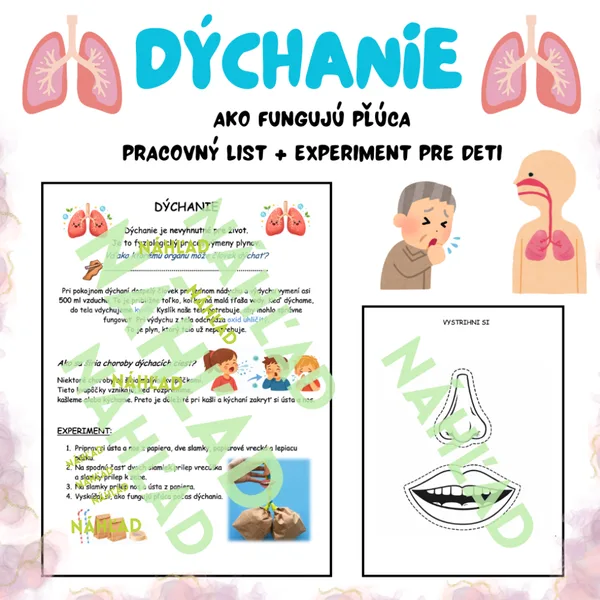 DÝCHANIE – ako fungujú pľúca | pracovný list + experiment pre deti (STEM / prírodoveda)
