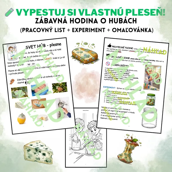 🧪 Vypestuj si vlastnú pleseň! Zábavná hodina o hubách (pracovný list + experiment + omaľovánka)