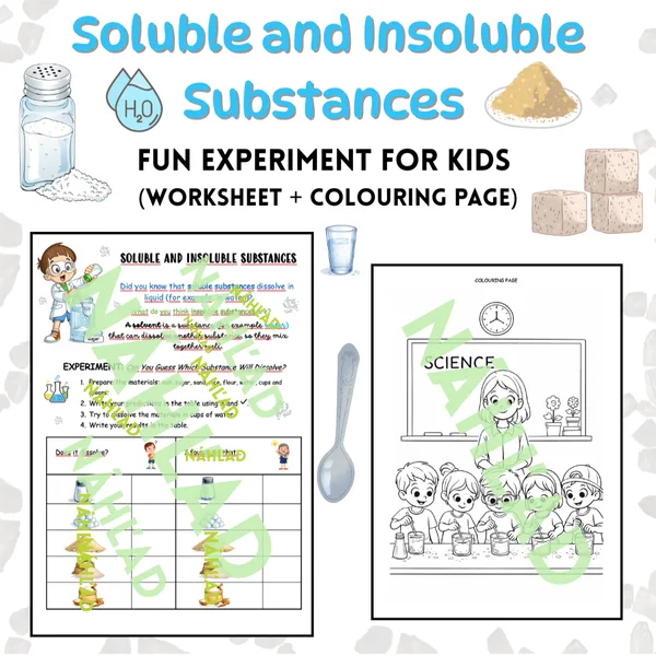 Soluble and Insoluble Substances – Fun Experiment for Kids (Worksheet + Colouring Page)