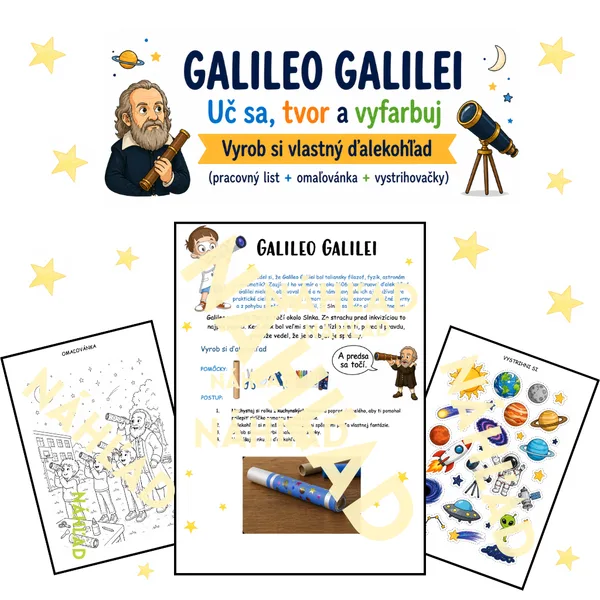 Galileo Galilei: Vyrob si vlastný ďalekohľad (pracovný list + omaľovánka + vystrihovačky) 
