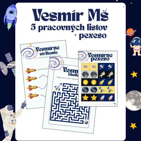 Vesmír - 5 pracovných listov + pexeso