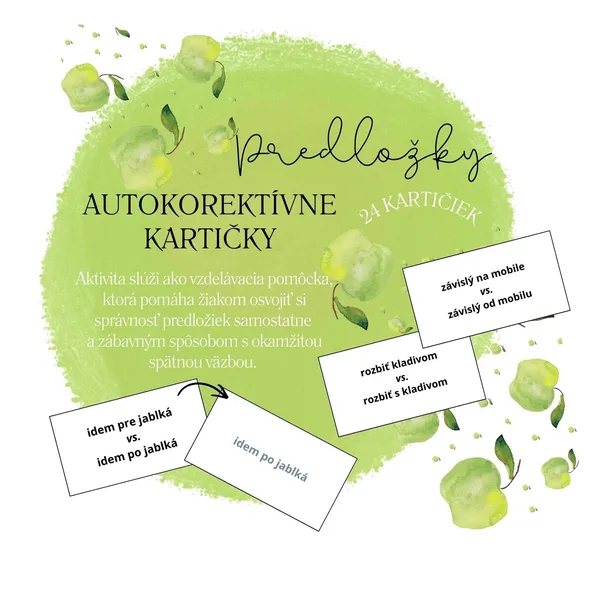 Správnosť predložkových väzieb - autokorektívne kartičky