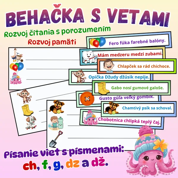 Behačka s vetami - písmená CH, F, G, DZ a DŽ 