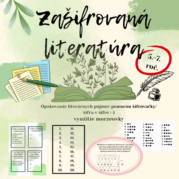 Zašifrovaná literatúra / 5.-7.ročník- opakovanie, literárne druhy, žánre, útvary, behačka, morzeovka, šifra