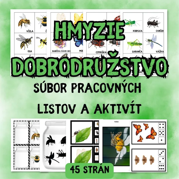 HMYZIE DOBRODRUŽSTVO: Veľký súbor 45 strán aktivít a hier