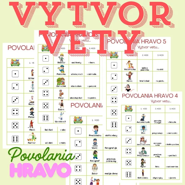 Povolania hravo- Hoď kockou a vytvor vety
