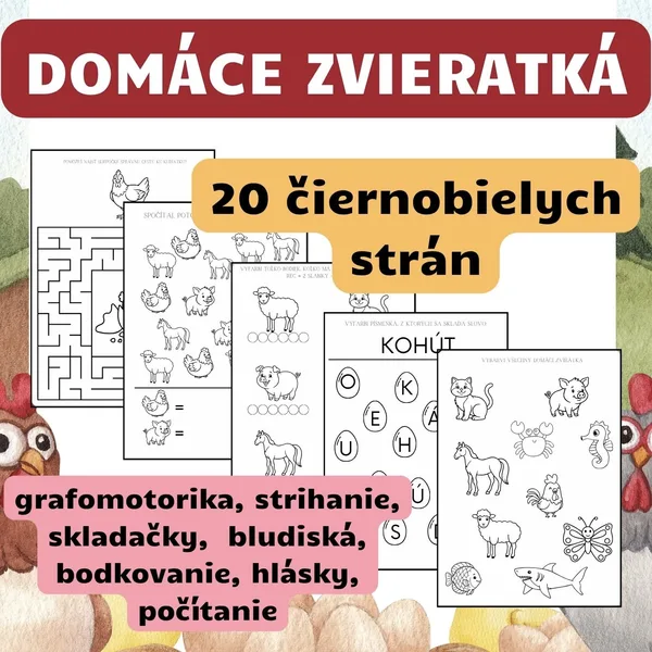 DOMÁCE ZVIERATKÁ - 20 pracovných listov