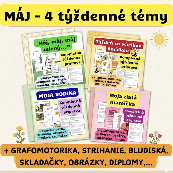 Májový balíček: 4 kompletné týždenné plány (mamička, rodina, tradície a včely)