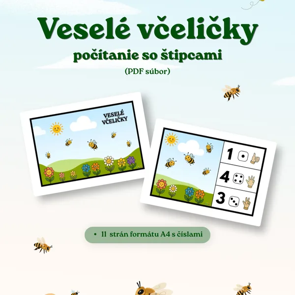 Veselé včeličky - počítanie so štipcami - didaktická hra (PDF súbor)