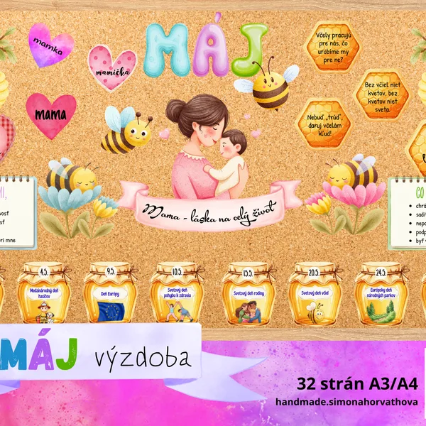 Výzdoba na mesiac Máj, výzdoba triedy, Deň Matiek, Deň Včiel, nástenka