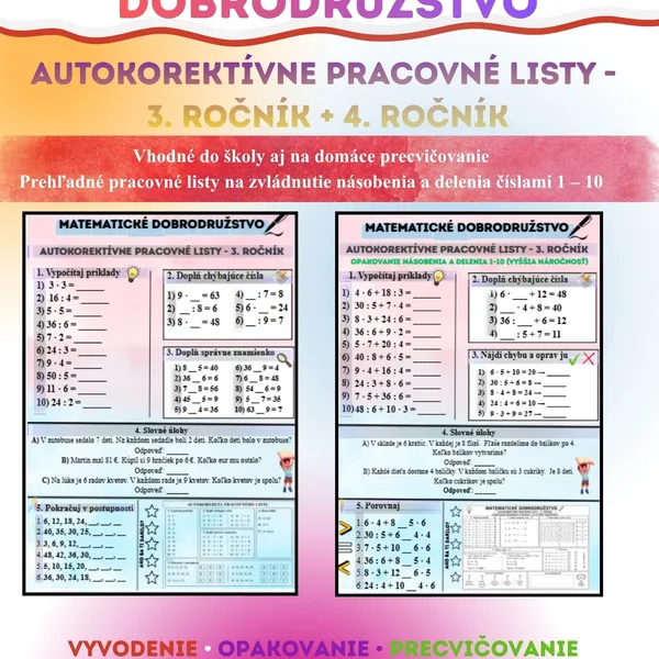 🤩🏆👉 MATEMATICKÉ DOBRODRUŽSTVO – AUTOKOREKTÍVNE PRACOVNÉ LISTY: 32 STRÁN👈🏆🤩