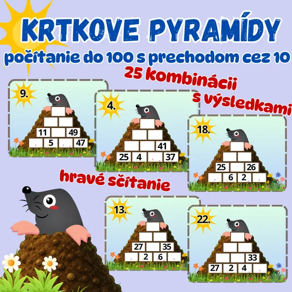 Hravé sčítanie do 100 - krtkove pyramídy