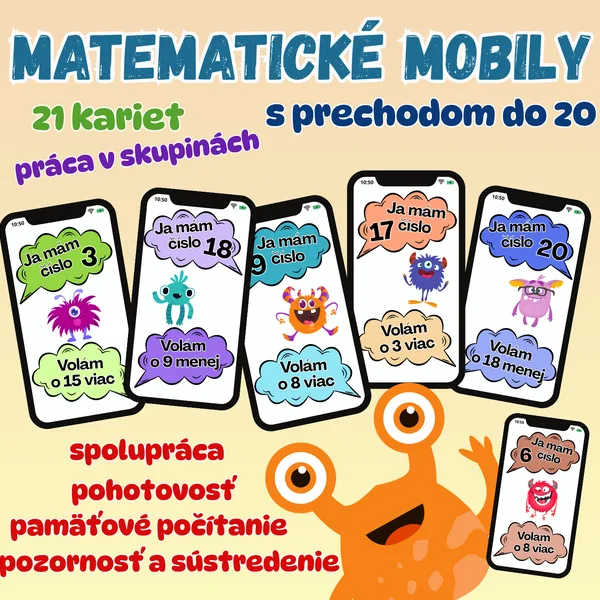Matematické mobily - sčítanie a odčítanie do 20 s prechodom cez 10