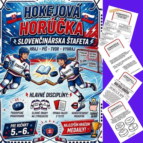 Hokejová horúčka-slovenčinárska štafeta 5.-6/ gramatika, opakovanie, hokej, štafeta, majstrovstvá