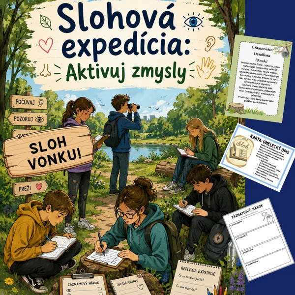 Slohová expedícia: aktivuj zmysly/ 2.stupeň/ sloh, príroda, umelecké prostriedky, slohové útvary, stanovištia, fantázia, tvorivé písanie 