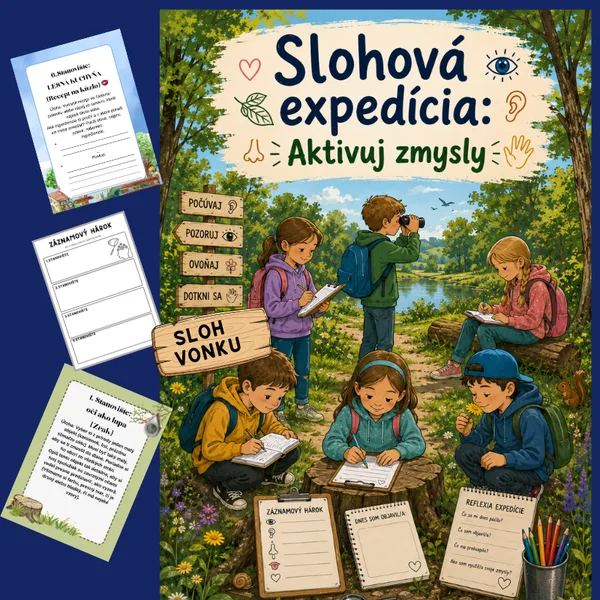 Slohová expedícia: aktivuj zmysly/3.-4.ročník/ sloh, príroda, umelecké prostriedky, slohové útvary, stanovištia, fantázia, tvorivé písanie