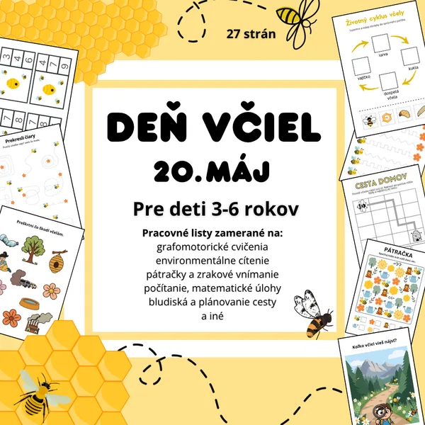 Deň včiel - 20. máj - pracovné listy pre MŠ