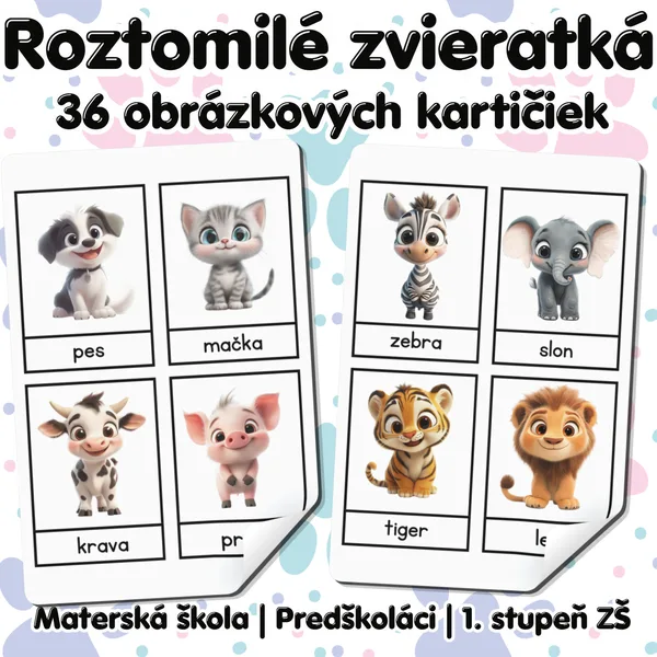 Roztomilé zvieratká – 36 obrázkových kartičiek