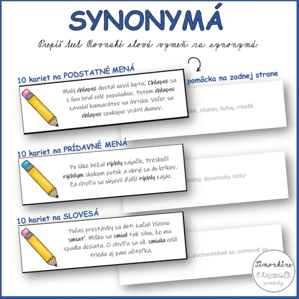 Synonymá - práca s textom