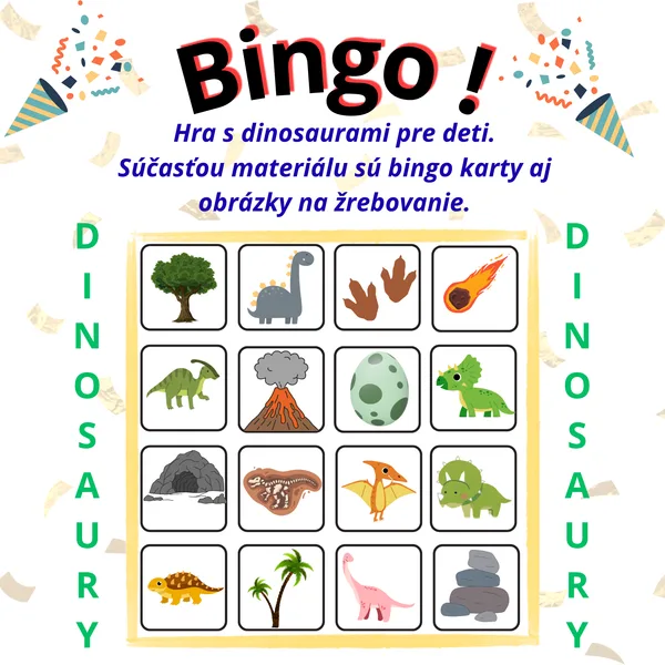 Bingo s dinosaurami pre deti | 20 bingo kariet