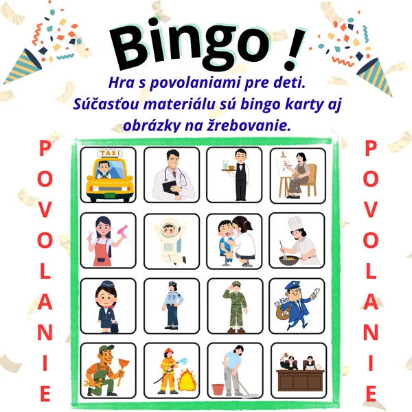 Bingo – povolania pre deti | 20 bingo kariet