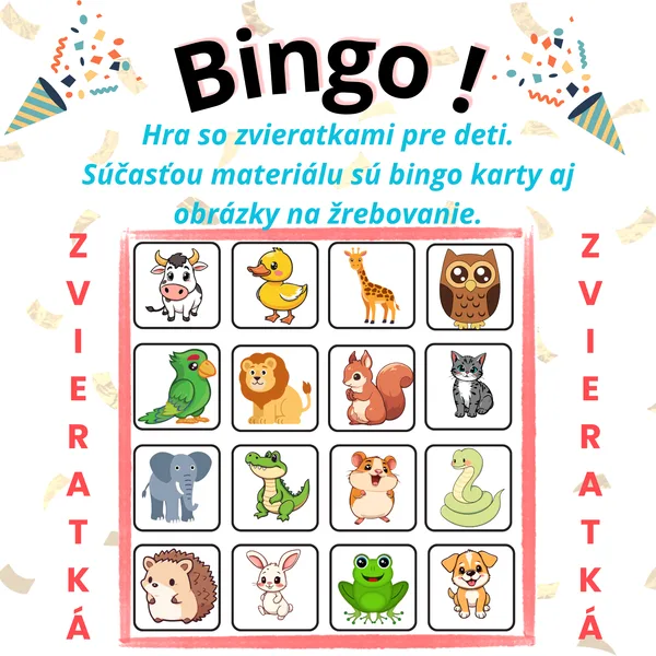 Bingo so zvieratkami | zábavná hra pre deti | 20 bingo kariet