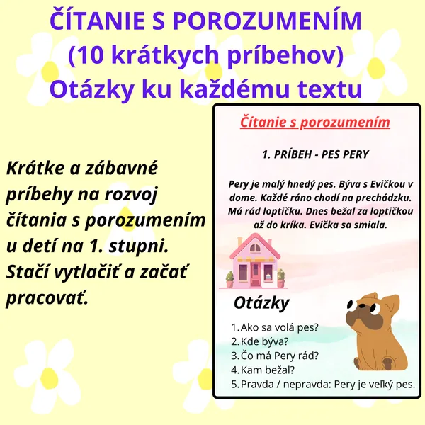 Čítanie s porozumením pre 1.–2. triedu | 10 krátkych príbehov + otázky
