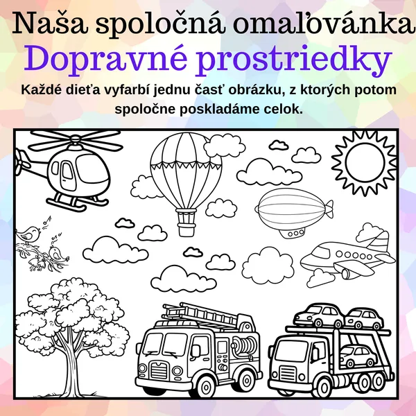 Dopravné prostriedky – veľká spoločná omaľovánka (2, 8 a 18 dielov)