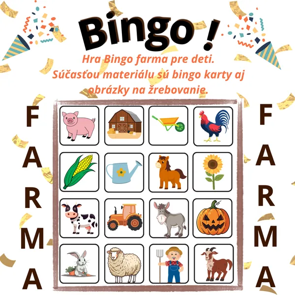 Farmárske bingo pre deti | 20 bingo kariet