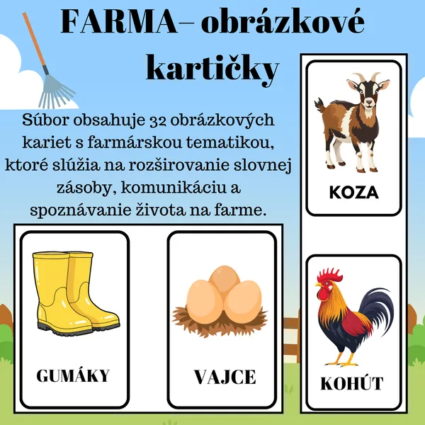 Obrázkové kartičky – Farma | 32 kartičiek pre deti