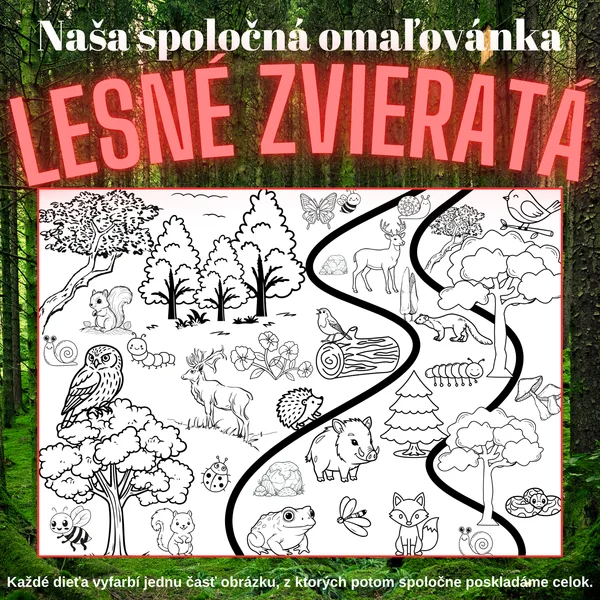 Mega omaľovánka – Lesné zvieratá, 2, 8 a 18 dielov 🦊🐻🦌