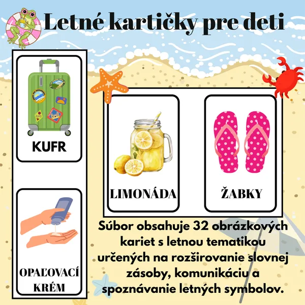 Letné kartičky pre deti | 32 obrázkových kartičiek