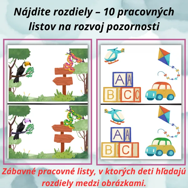 Nájdite rozdiely – 10 pracovných listov na rozvoj pozornosti