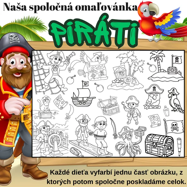 Mega omaľovánka – Piráti, 2, 8 a 18 častí 🏴‍☠️🗺️