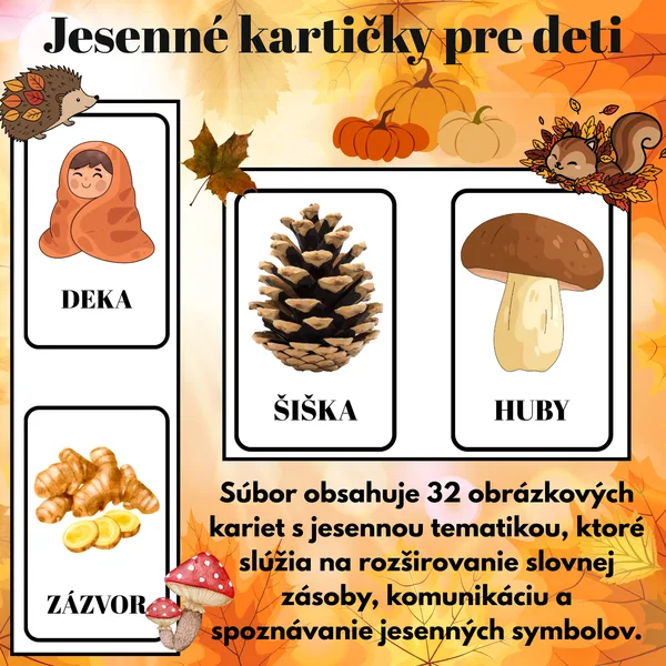 Jesenné kartičky pre deti | 32 obrázkových kartičiek
