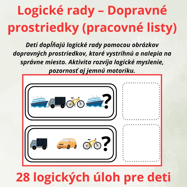 Logické rady – Dopravné prostriedky | vystrihni a nalep