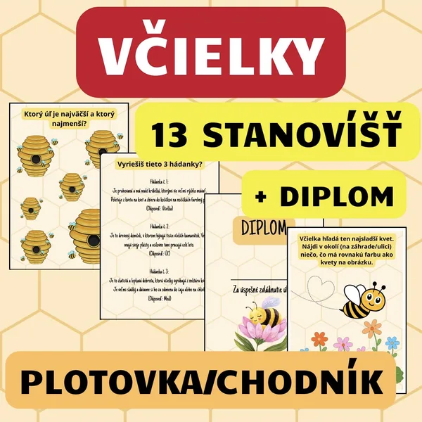 VČIELKY - (13 úloh + diplom) - plotovka/chodník