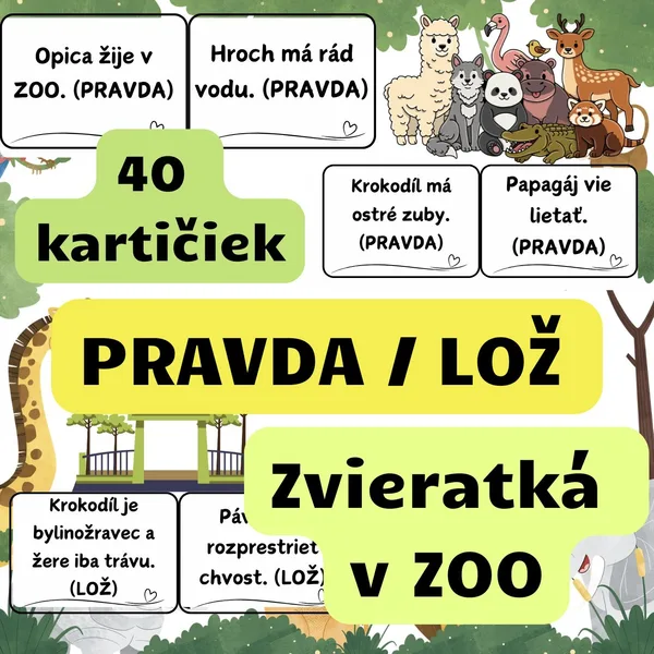 Zvieratká v ZOO – PRAVDA ALEBO LOŽ (Didaktická hra) - čiernobiele