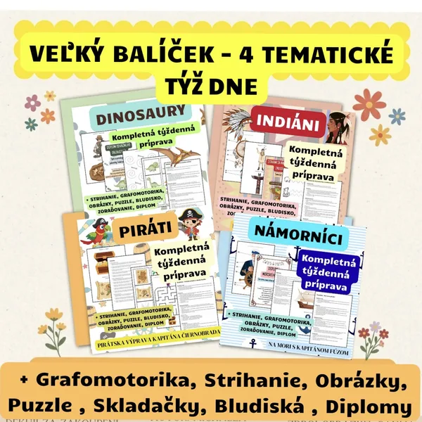 4 kompletné týždenné plány (Indiáni, Dinosaury, Piráti, Námorníci)