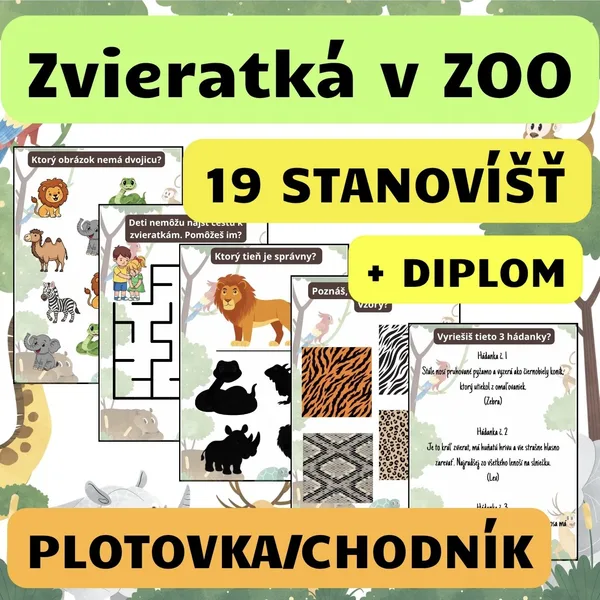 Zvieratká v ZOO - (19 úloh + diplom) - Veľká plotovka/chodník