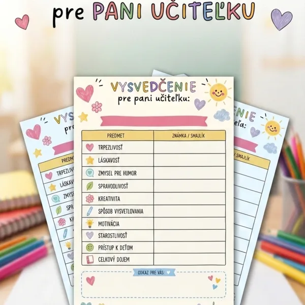 Vysvedčenie pre pani učiteľku/pre pána učiteľa 