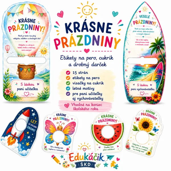 🌴Krásne prázdniny – etikety na pero, cukrík a drobný darček 🍦